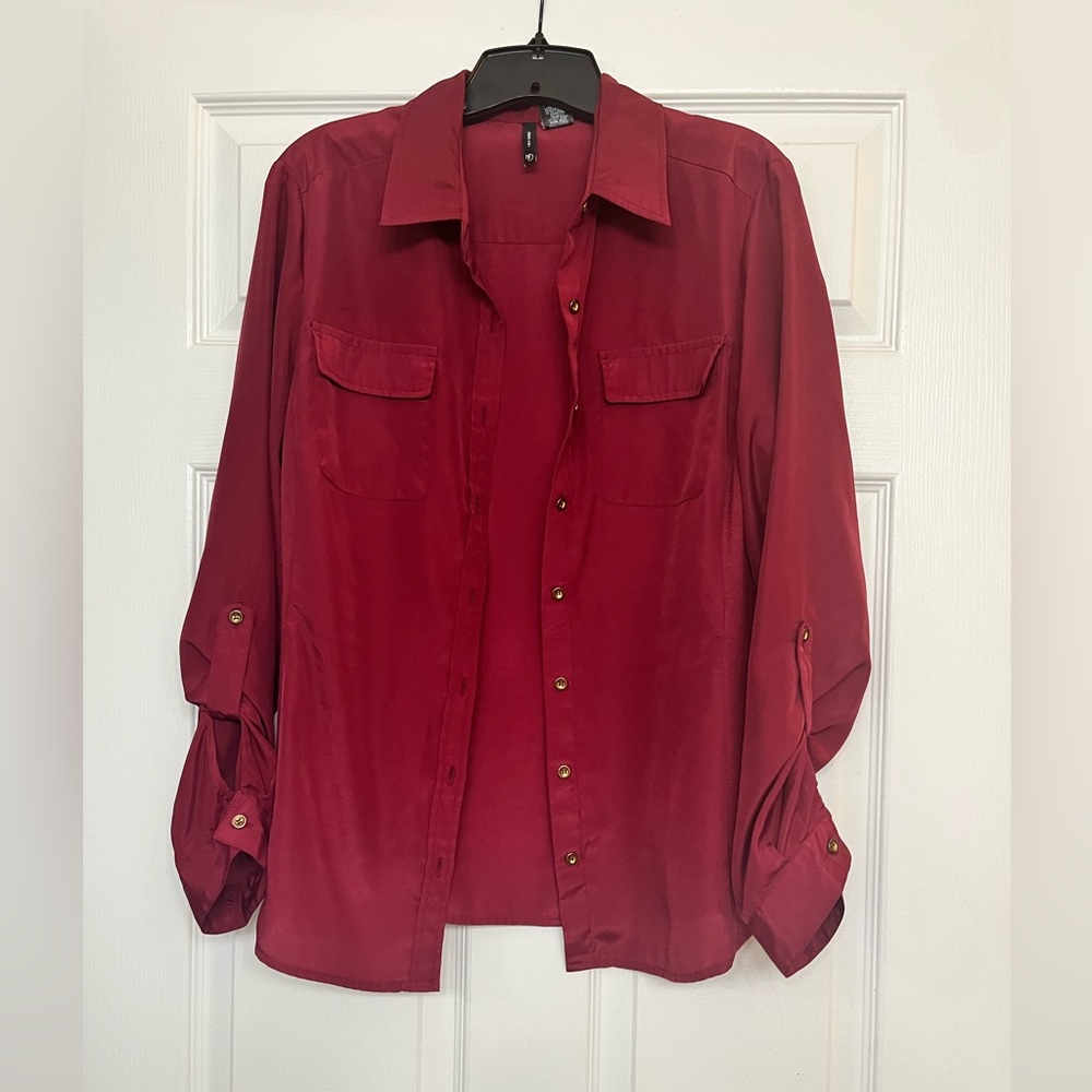 New Directions Deep Red Button Down Shirt
